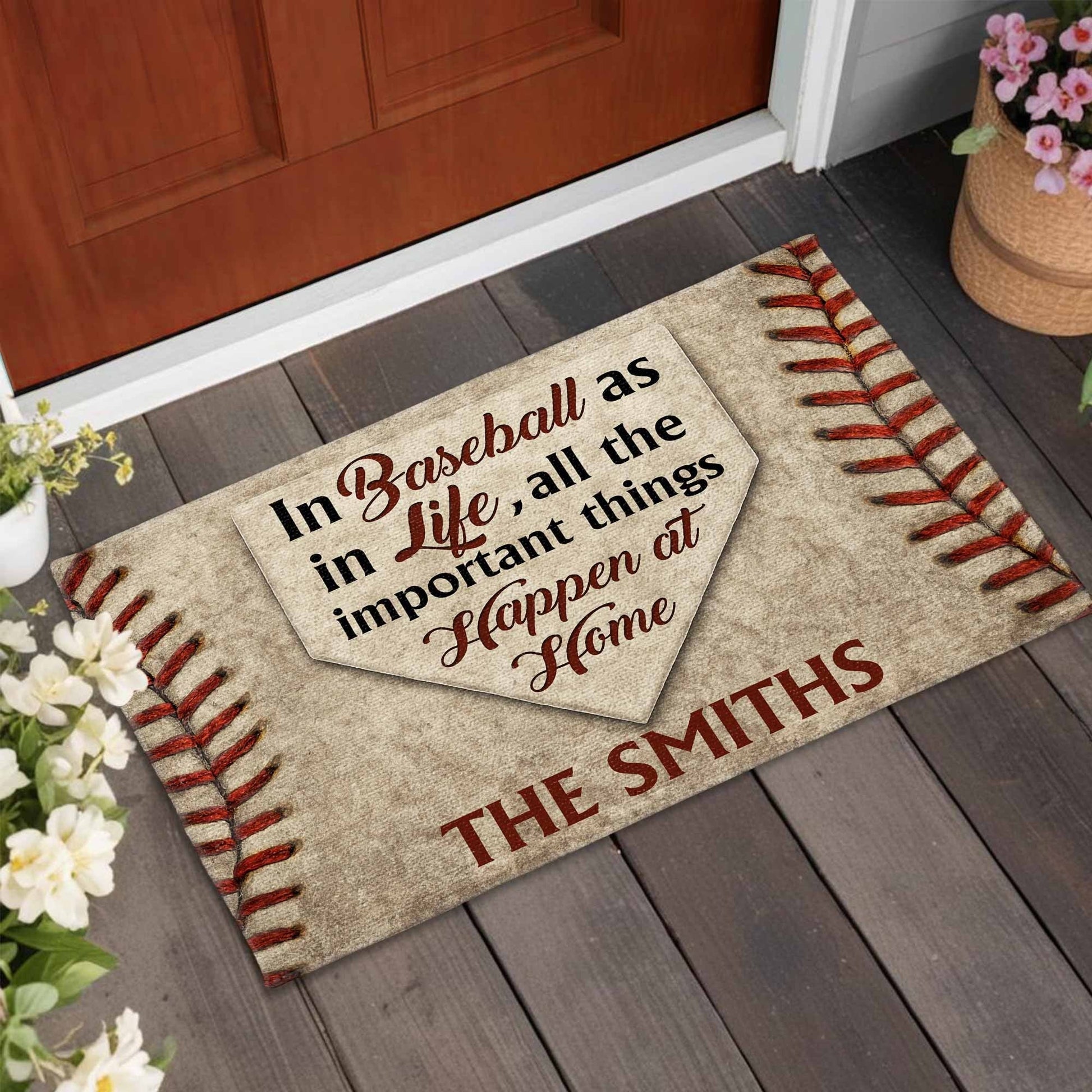 In Baseball As In Life, All The Important Things Happen At Home - Gift For Sports Fans and Family - Personalized Doormat-Myprintsy