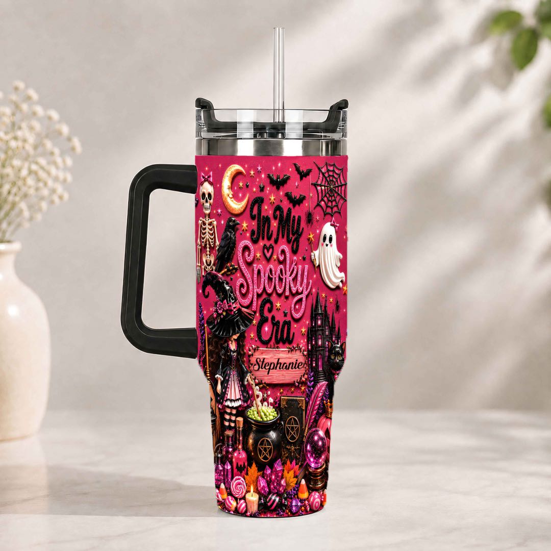 In My Spooky Era - Personalized Pink Halloween 40oz Tumbler With Straw-Myprintsy