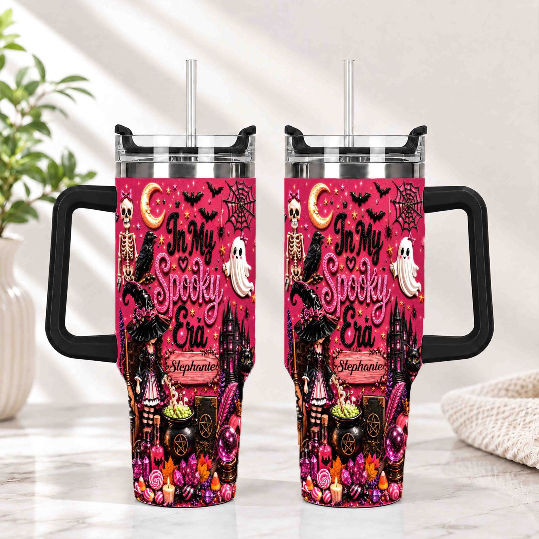 In My Spooky Era - Personalized Pink Halloween 40oz Tumbler With Straw-Myprintsy