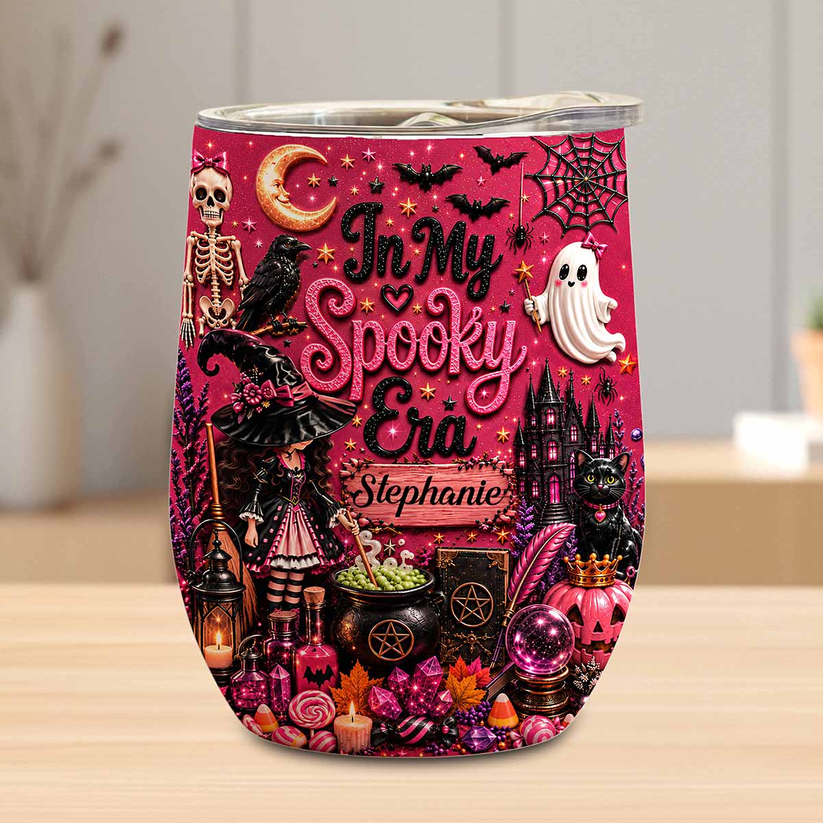 In My Spooky Era - Personalized Pink Halloween Wine Tumbler - Gift For Halloween-Myprintsy