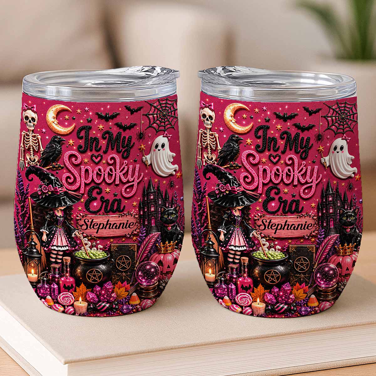 In My Spooky Era - Personalized Pink Halloween Wine Tumbler - Gift For Halloween-Myprintsy