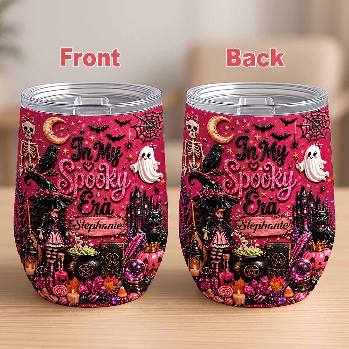 In My Spooky Era - Personalized Pink Halloween Wine Tumbler - Gift For Halloween-Myprintsy