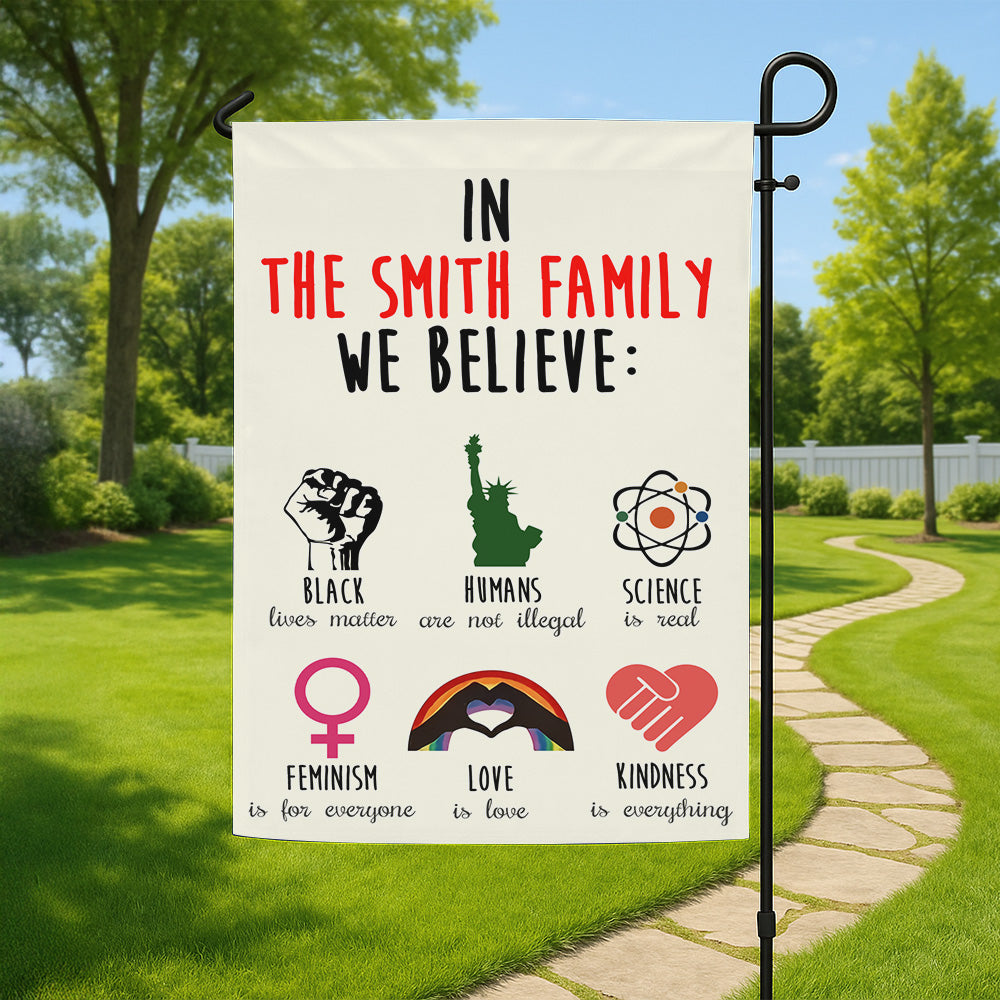 In The Family We Believe - Personalized Garden Flag-Myprintsy