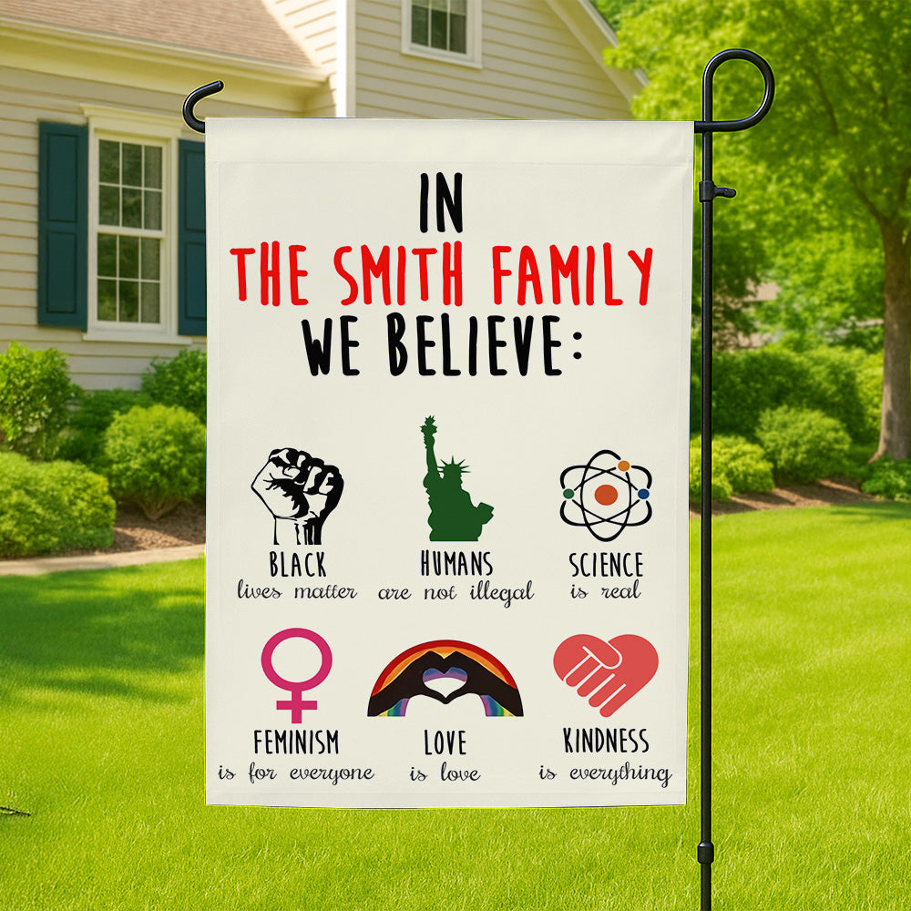 In The Family We Believe - Personalized Garden Flag-Myprintsy