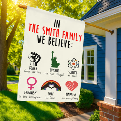 In The Family We Believe - Personalized Garden Flag-Myprintsy