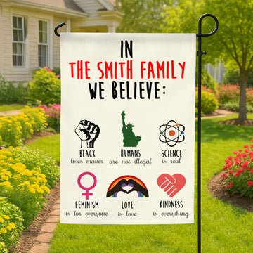 In The Family We Believe - Personalized Garden Flag-Myprintsy