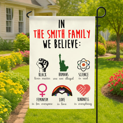 In The Family We Believe - Personalized Garden Flag-Myprintsy