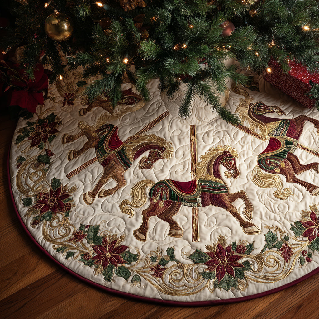 Ivory Merry Go Round Quilted Christmas Tree Skirt HH-Myprintsy