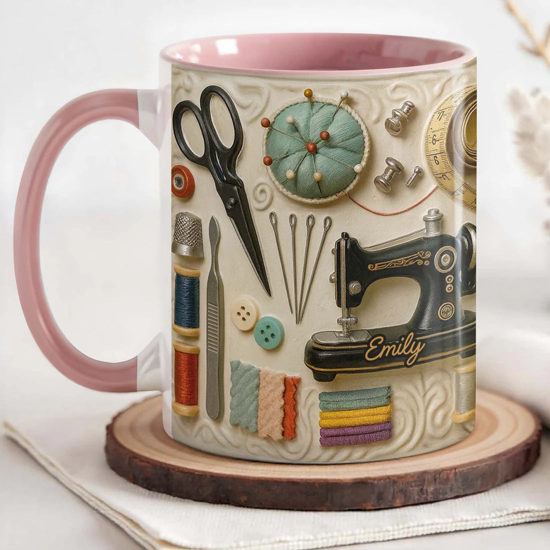 Vintage Sewing & Crafting - Personalized Accent Mug - Gift For Crafters