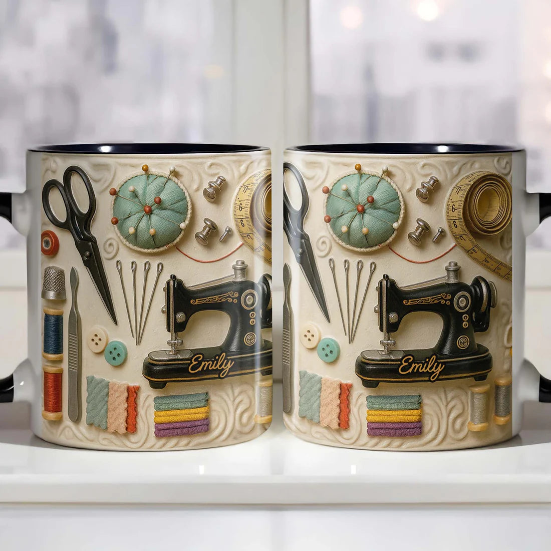 Vintage Sewing & Crafting - Personalized Accent Mug - Gift For Crafters