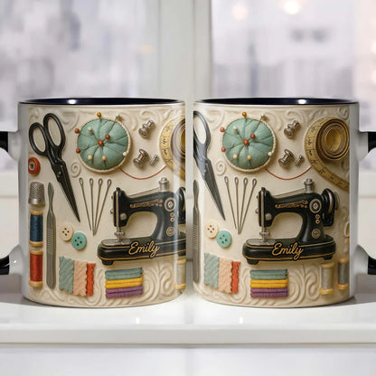 Vintage Sewing & Crafting - Personalized Accent Mug - Gift For Crafters