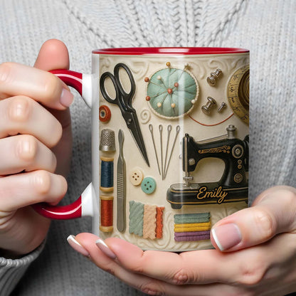 Vintage Sewing & Crafting - Personalized Accent Mug - Gift For Crafters