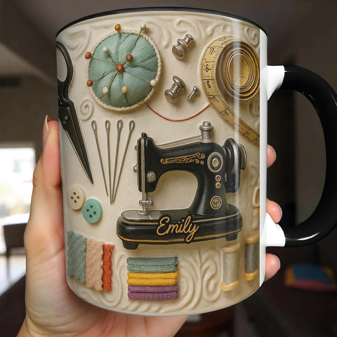 Vintage Sewing & Crafting - Personalized Accent Mug - Gift For Crafters