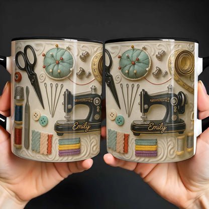 Vintage Sewing & Crafting - Personalized Accent Mug - Gift For Crafters