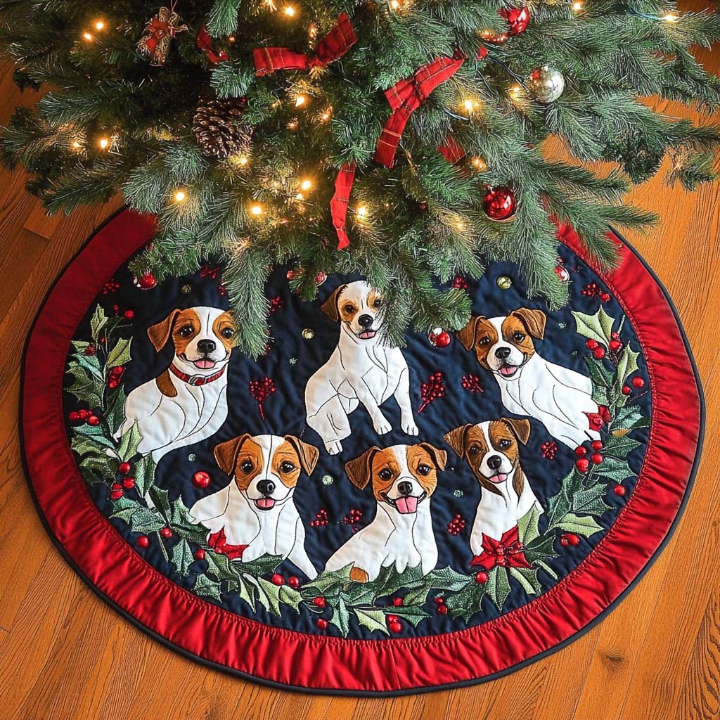 Jack Russell Fun Christmas Quilted Tree Skirt-Myprintsy