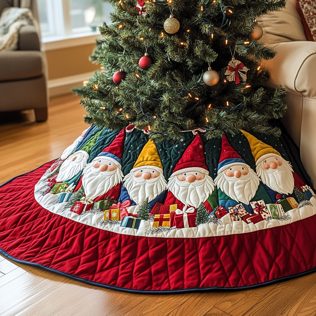 Jingle Gnomes Quilted Christmas Tree Skirt VH VTQ-Myprintsy