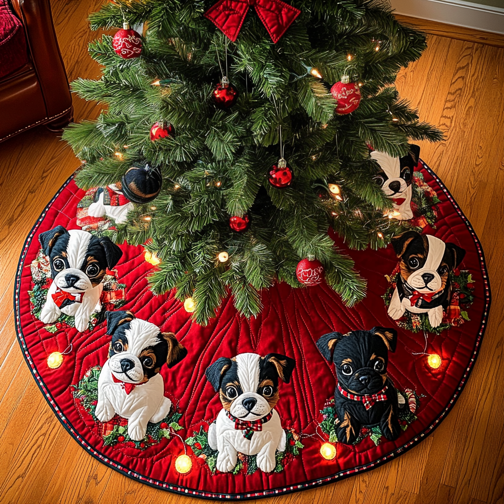 Jingle Paws Boston Terrier Christmas Quilted Tree Skirt-Myprintsy