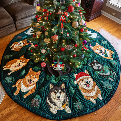 Jolly Akita Nights Christmas Quilted Tree Skirt-Myprintsy