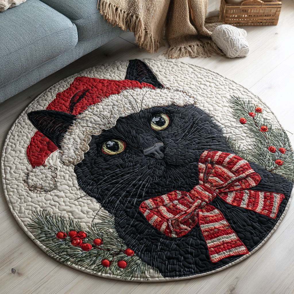 Jolly Black Cat Quilted Round Mat VTQ-Myprintsy