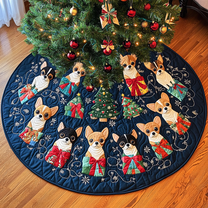 Jolly Chihuahua Joy Chritstmas Quilted Tree Skirt-Myprintsy