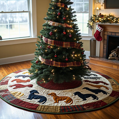 Jolly Doxie Glow Quilted Christmas Tree Skirt-Myprintsy