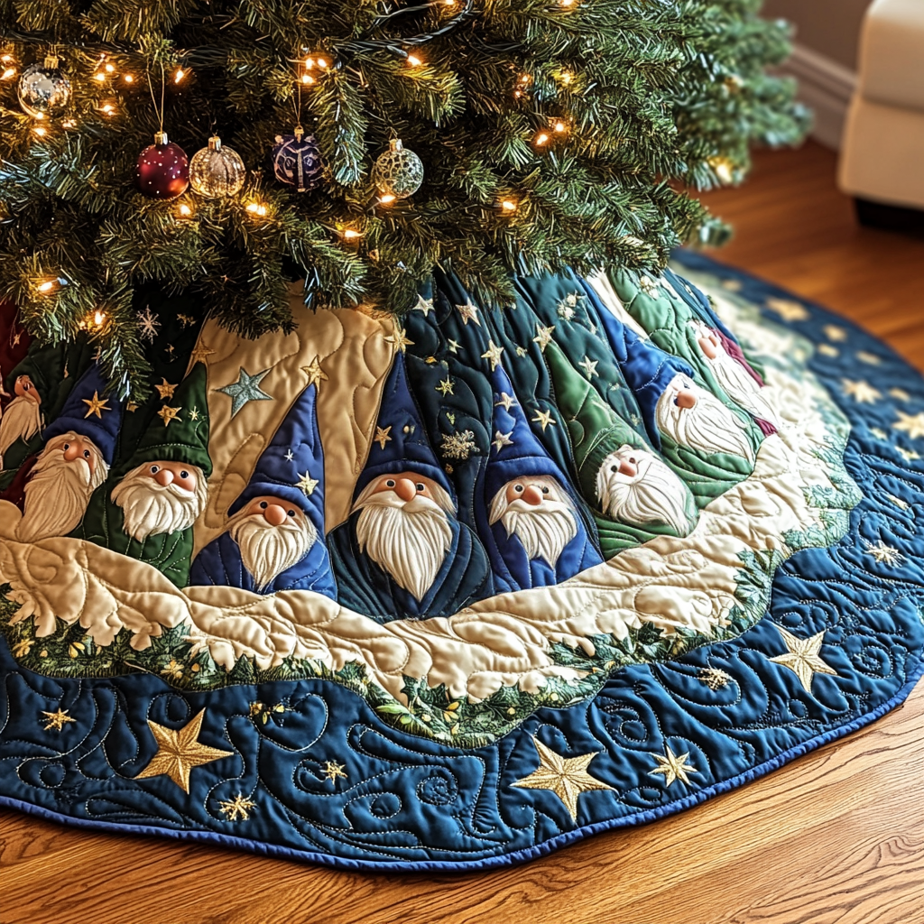 Jolly Gnomes Quilted Christmas Tree Skirt VH-Myprintsy