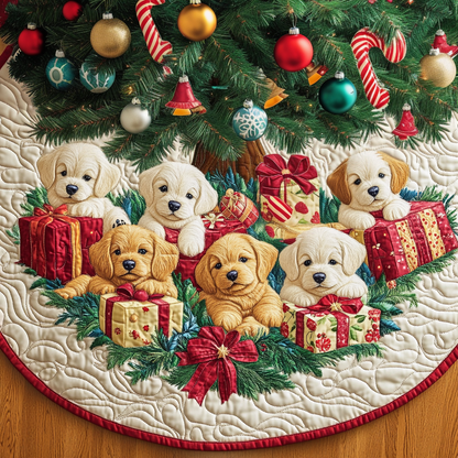 Jolly Golden Paws Chritstmas Quilted Tree Skirt VTQ-Myprintsy