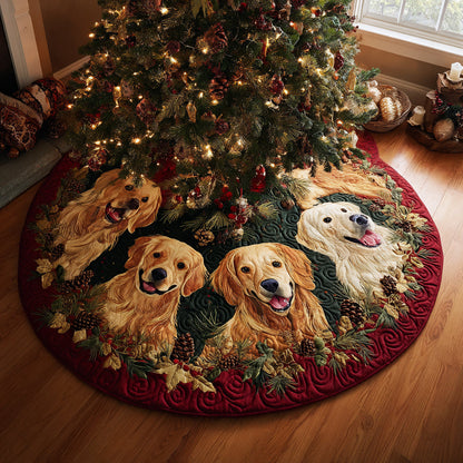 Jolly Golden Retriever Quilted Christmas Tree Skirt VTQ-Myprintsy