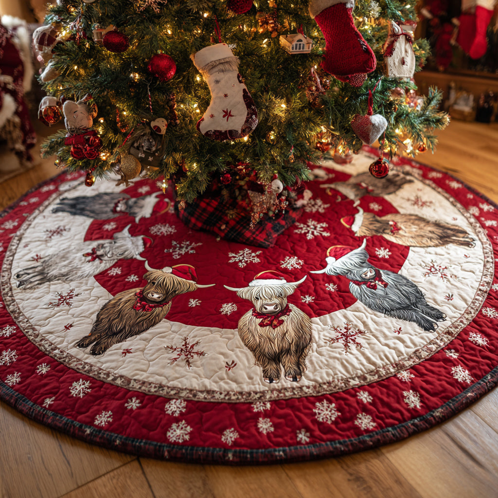Jolly Highland Cow Quilted Christmas Tree Skirt HH-Myprintsy