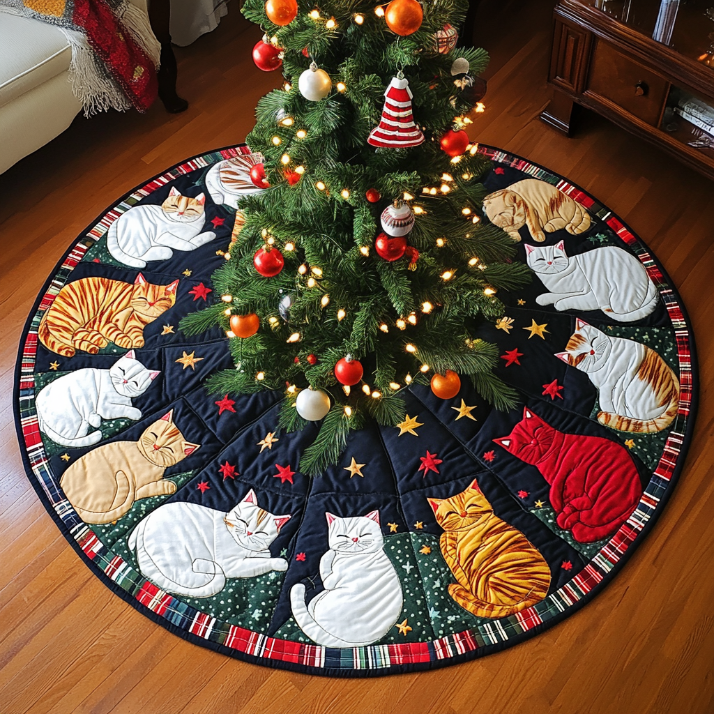 Jolly Kitty Joy Christmas Quilted Tree Skirt-Myprintsy