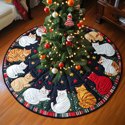 Jolly Kitty Joy Christmas Quilted Tree Skirt-Myprintsy