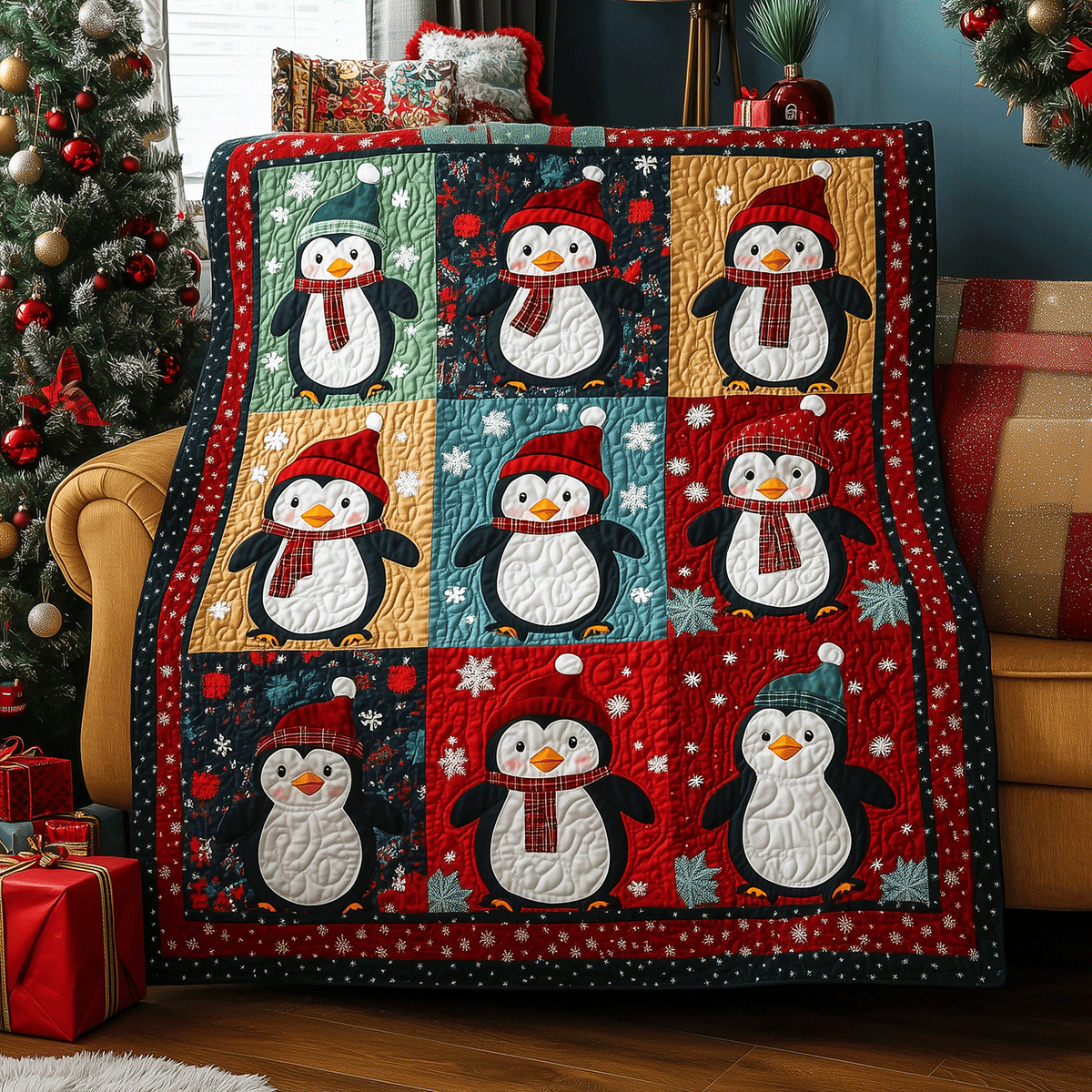 Jolly Penguins Quilted Blanket VTQ-Myprintsy