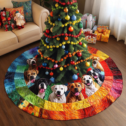 Jolly Pitbull Guardians Quilted Christmas Tree Skirt-Myprintsy