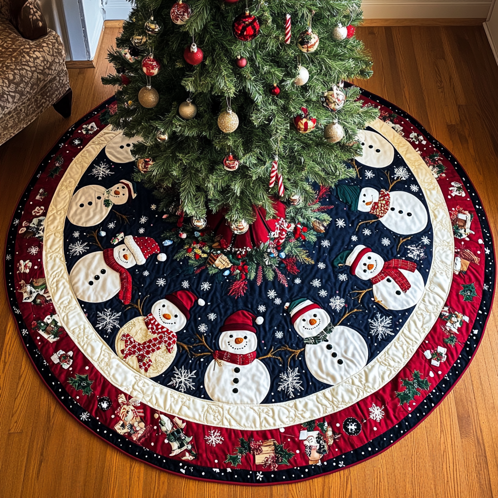 Jolly Snowman Delight Christmas Quilted Tree Skirt VTQ-Myprintsy