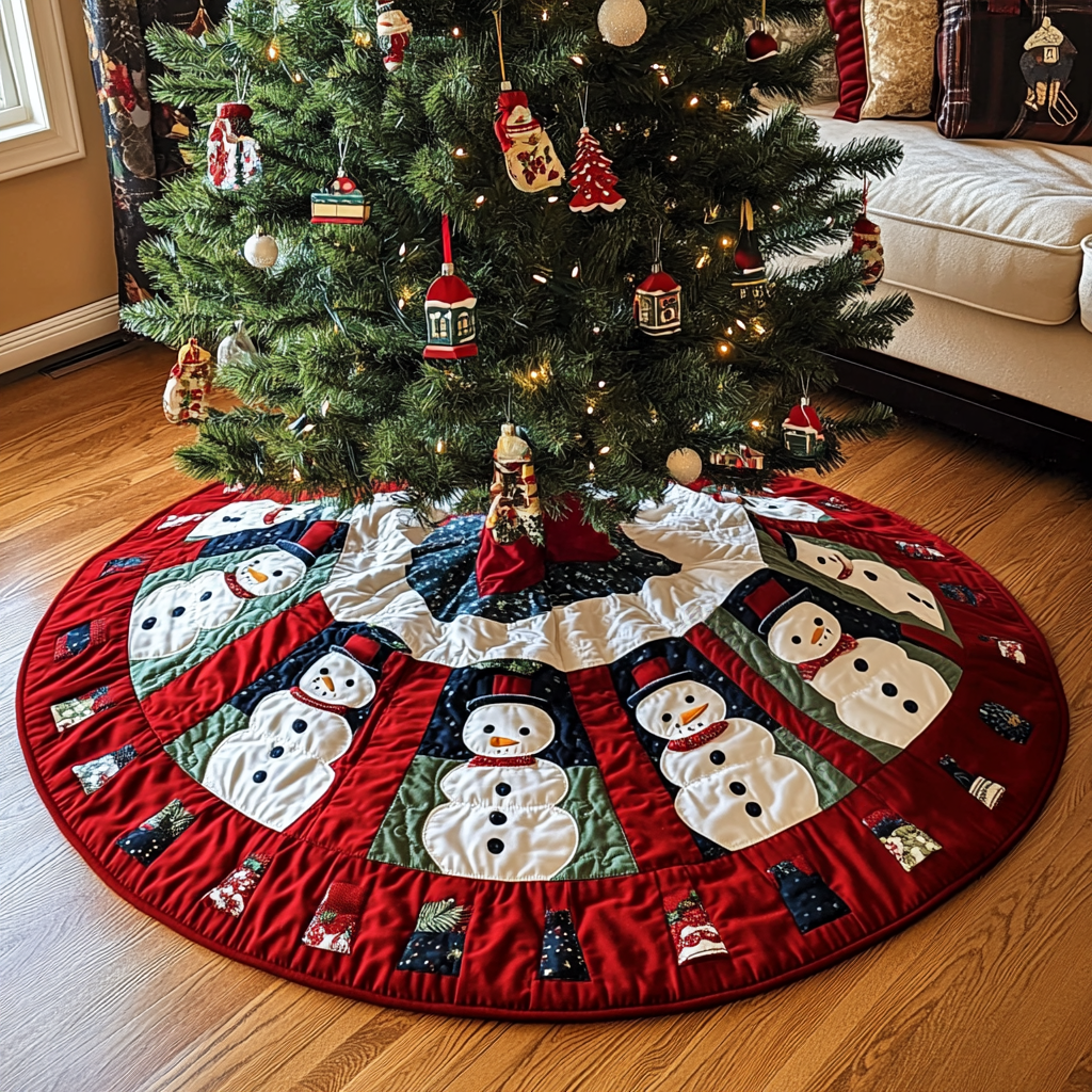Jolly Snowmen Quilted Christmas Tree Skirt VH-Myprintsy