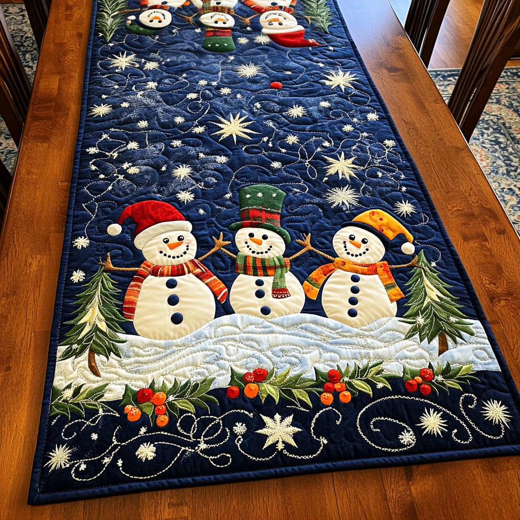 Jolly Snowmen Quilted Table Runner VH VTQ-Myprintsy