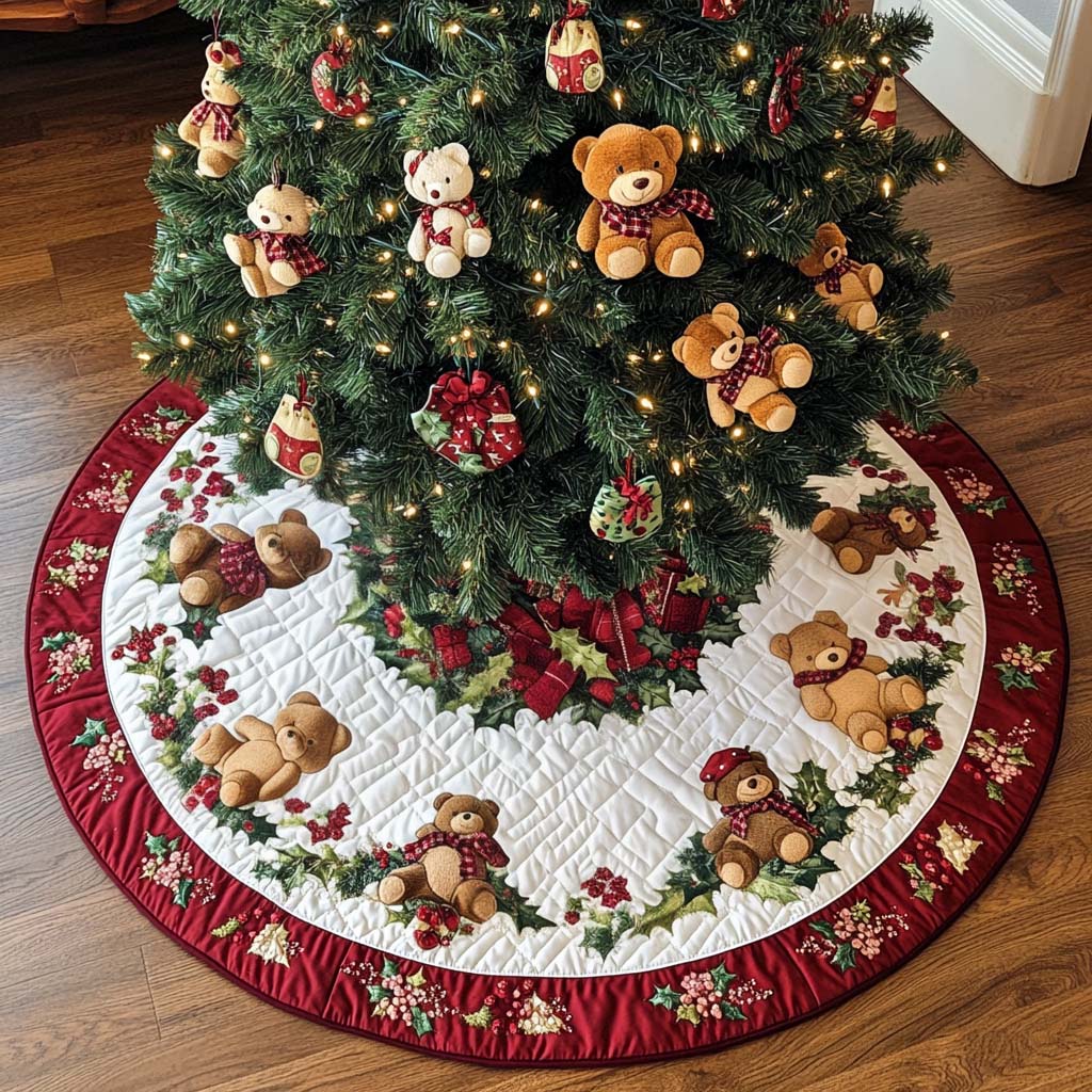 Joyful Bear Ring Christmas Quilted Tree Skirt VTQ-Myprintsy