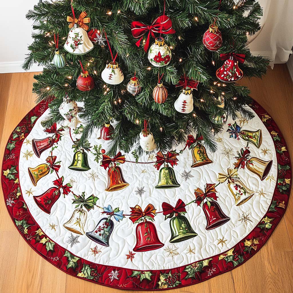 Joyful Bells Christmas Quilted Tree Skirt-Myprintsy