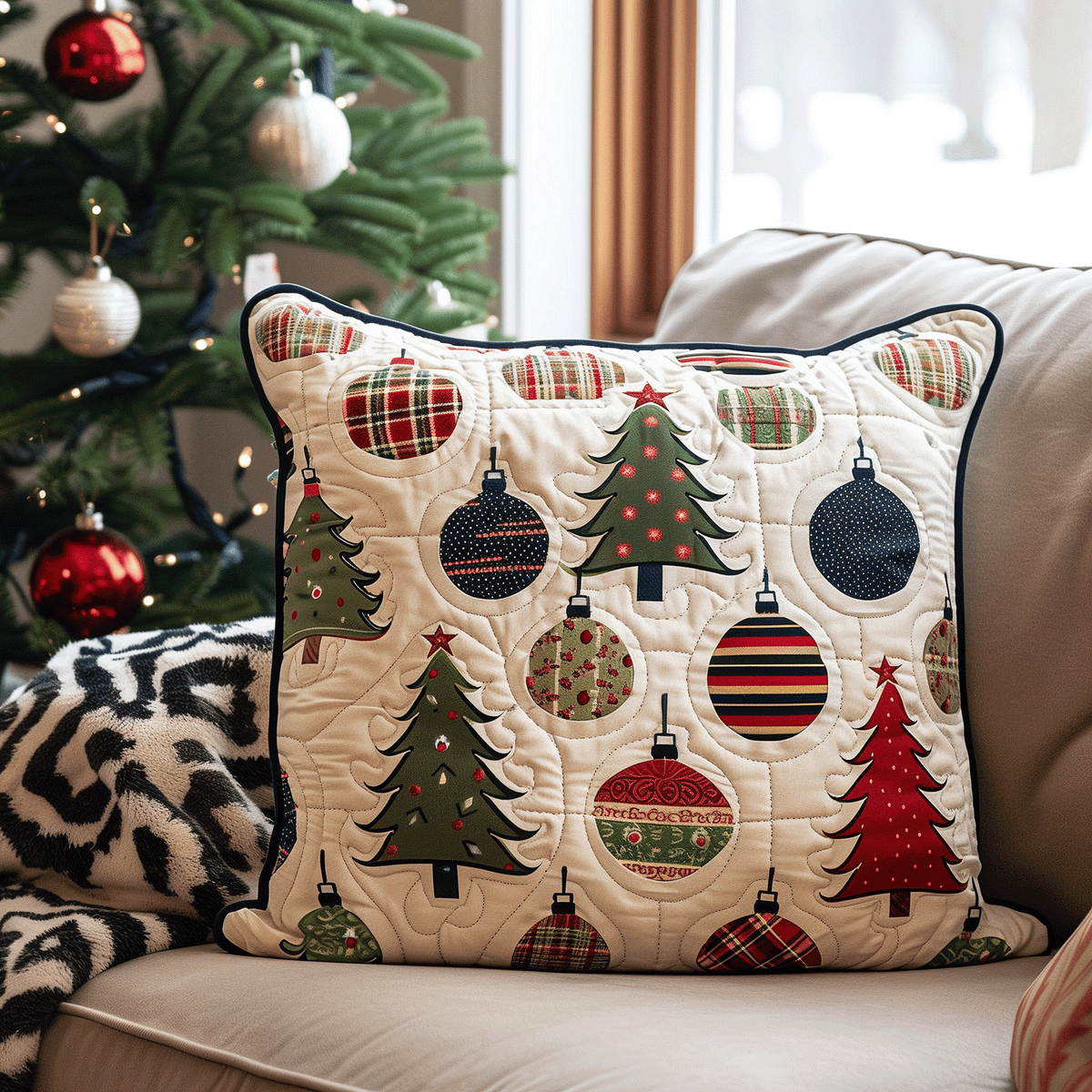 Joyful Christmas Tree Quilted Pillow Case VTQ-Myprintsy