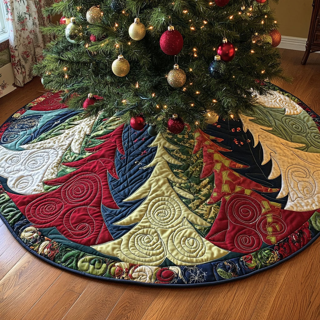Joyful Evergreen Twist Quilted Christmas Tree Skirt VTQ-Myprintsy