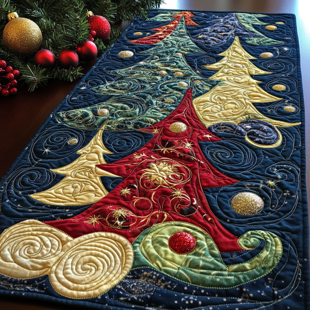 Joyful Evergreen Twist Quilted Table Runner VTQ-Myprintsy