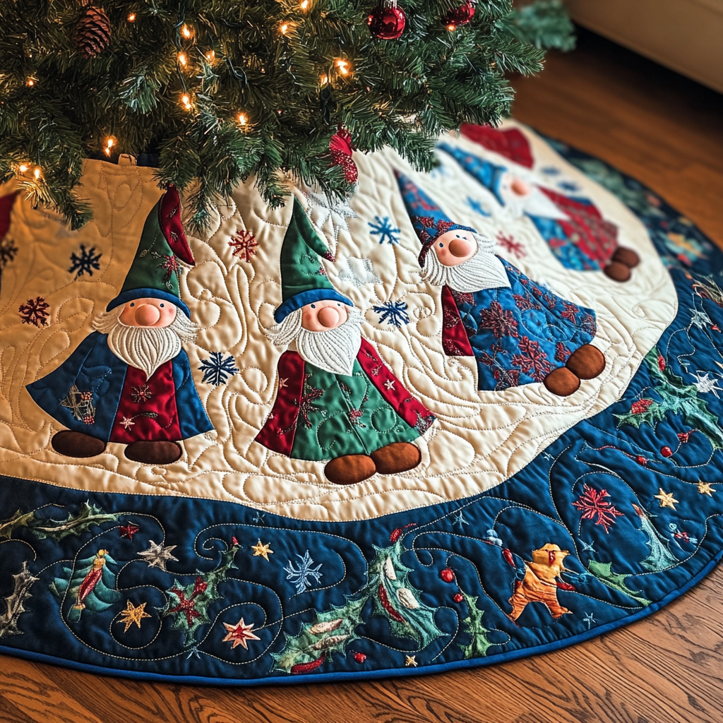 Joyful Gnomes Quilted Christmas Tree Skirt VH-Myprintsy