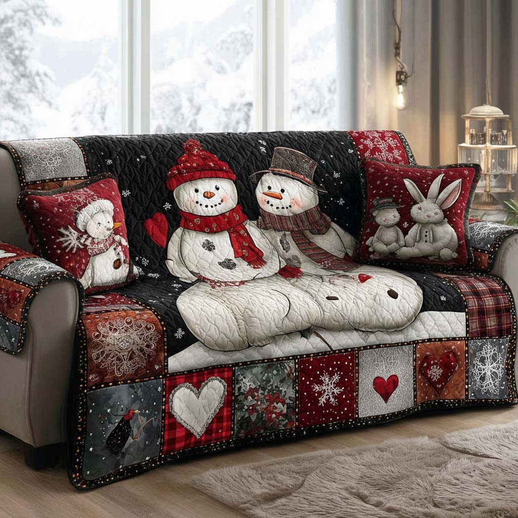 Joyful Snowmen Row Quilted Sofa Cover VTQ-Myprintsy