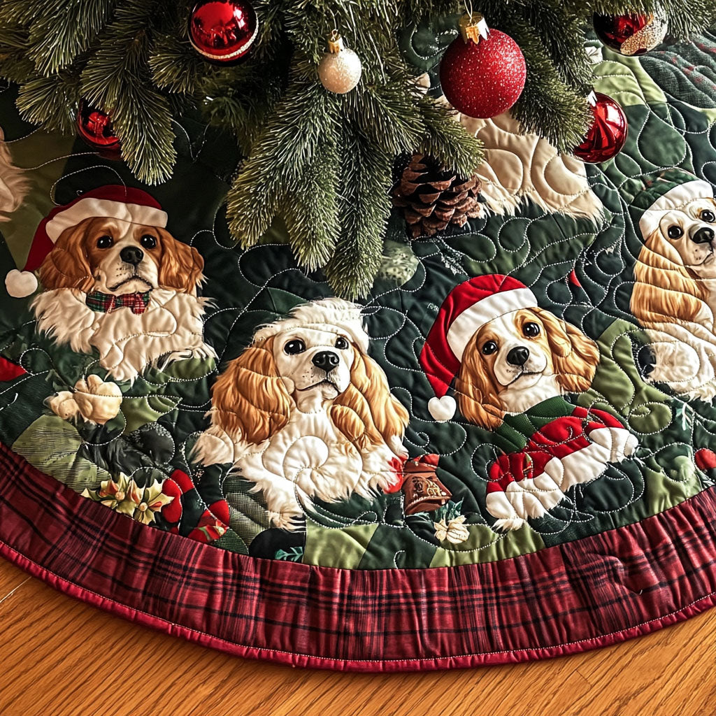 Joyful Spaniel Quilted Christmas Tree Skirt-Myprintsy