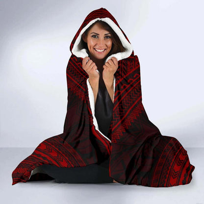 Kanaka Maoli Polynesian Chief Hooded Blanket - Red Version-Myprintsy