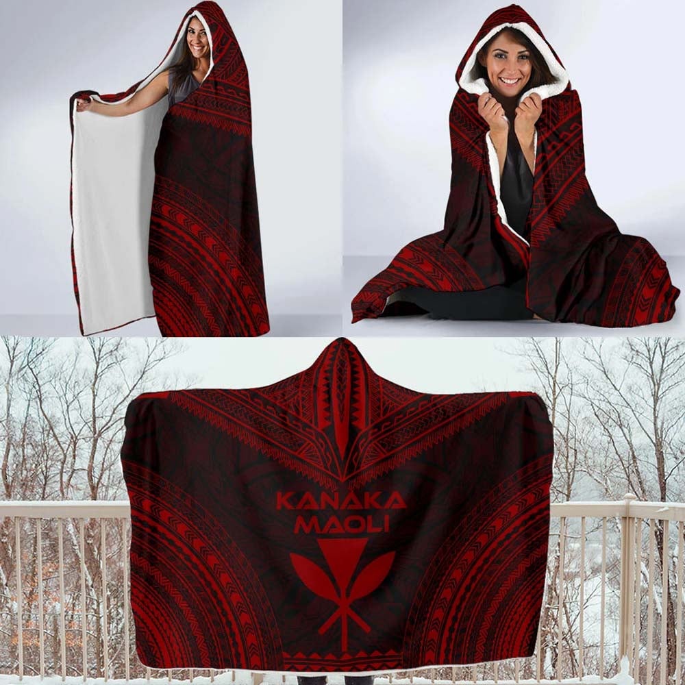 Kanaka Maoli Polynesian Chief Hooded Blanket - Red Version-Myprintsy