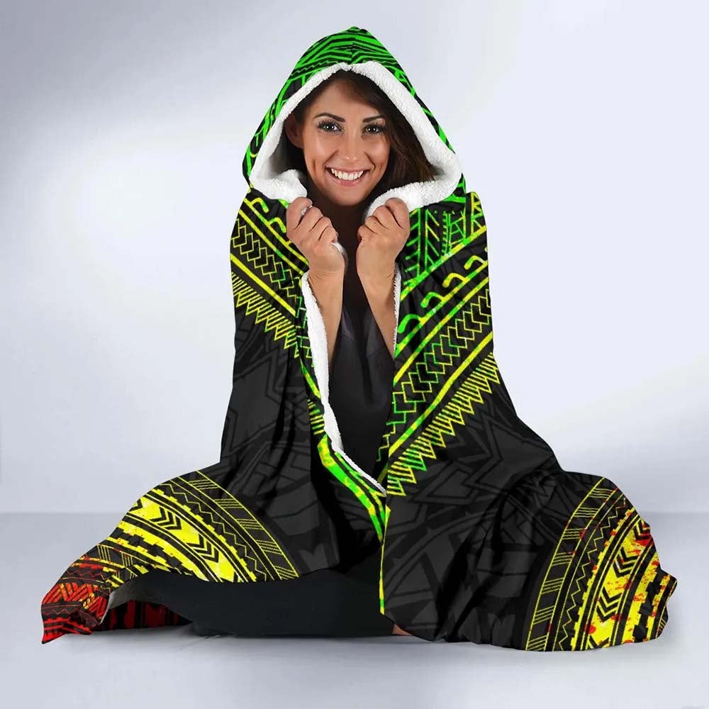 Kanaka Maoli Polynesian Chief Hooded Blanket - Reggae Version-Myprintsy