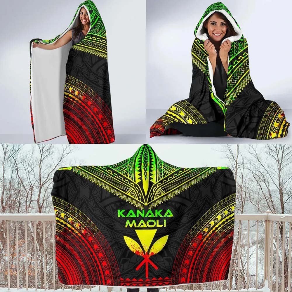 Kanaka Maoli Polynesian Chief Hooded Blanket - Reggae Version-Myprintsy