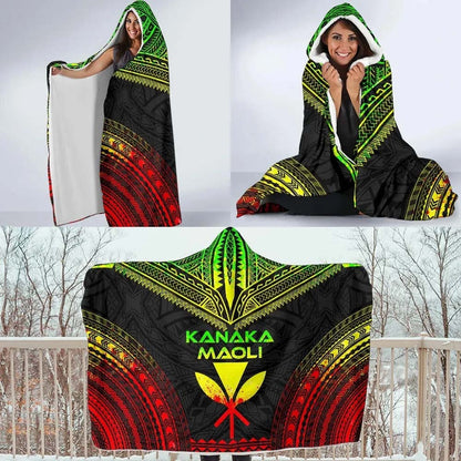 Kanaka Maoli Polynesian Chief Hooded Blanket - Reggae Version-Myprintsy