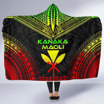 Kanaka Maoli Polynesian Chief Hooded Blanket - Reggae Version-Myprintsy